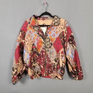 East West Silks Vintage Pure Silk Patchwork Bomber Jacket Animal Print